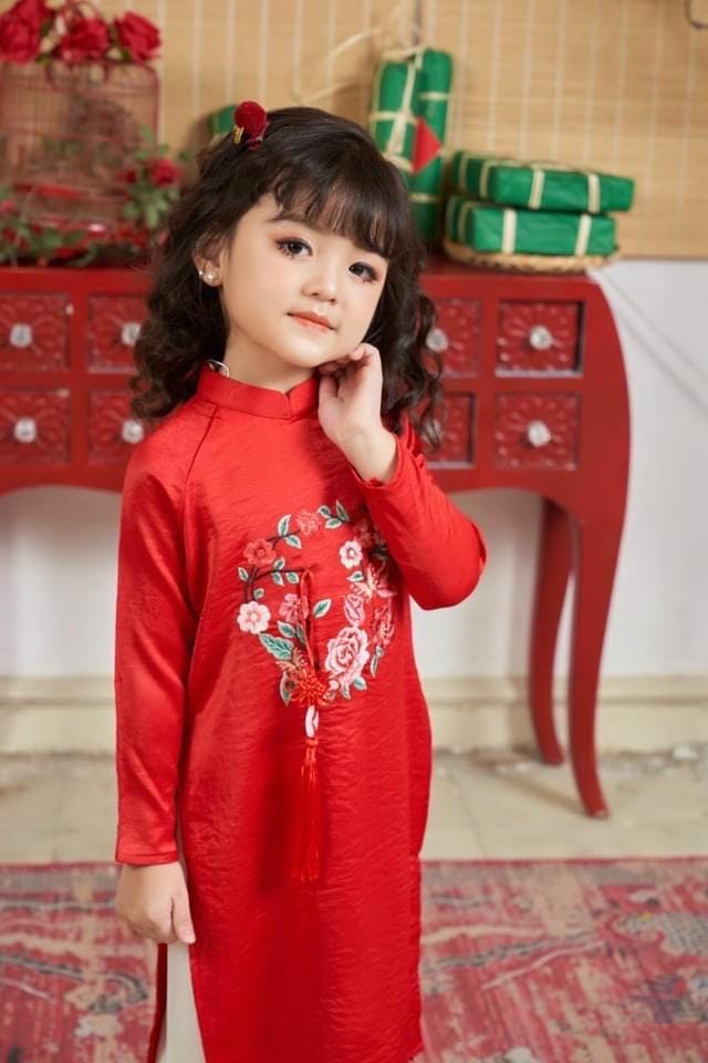 CLEARANCE embroidered silk ao dai for girls