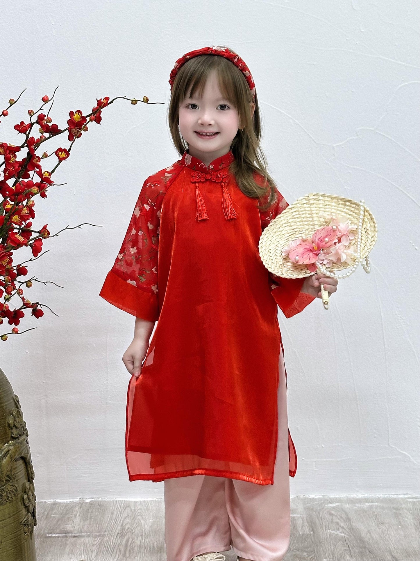 Ao dai and headband for girls- Ao dai cach tan