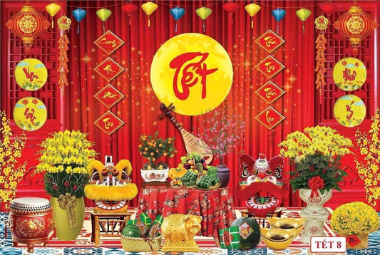 Large Tet, Lunar New Year backdrop 2x3.3M (90.6 in × 118.1 in)