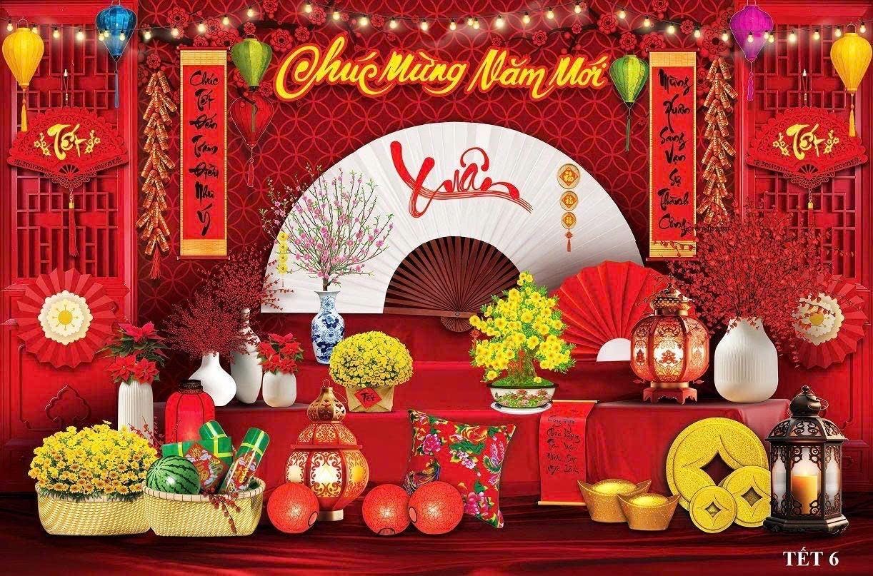 Large Tet, Lunar New Year backdrop 2x3.3M (90.6 in × 118.1 in)