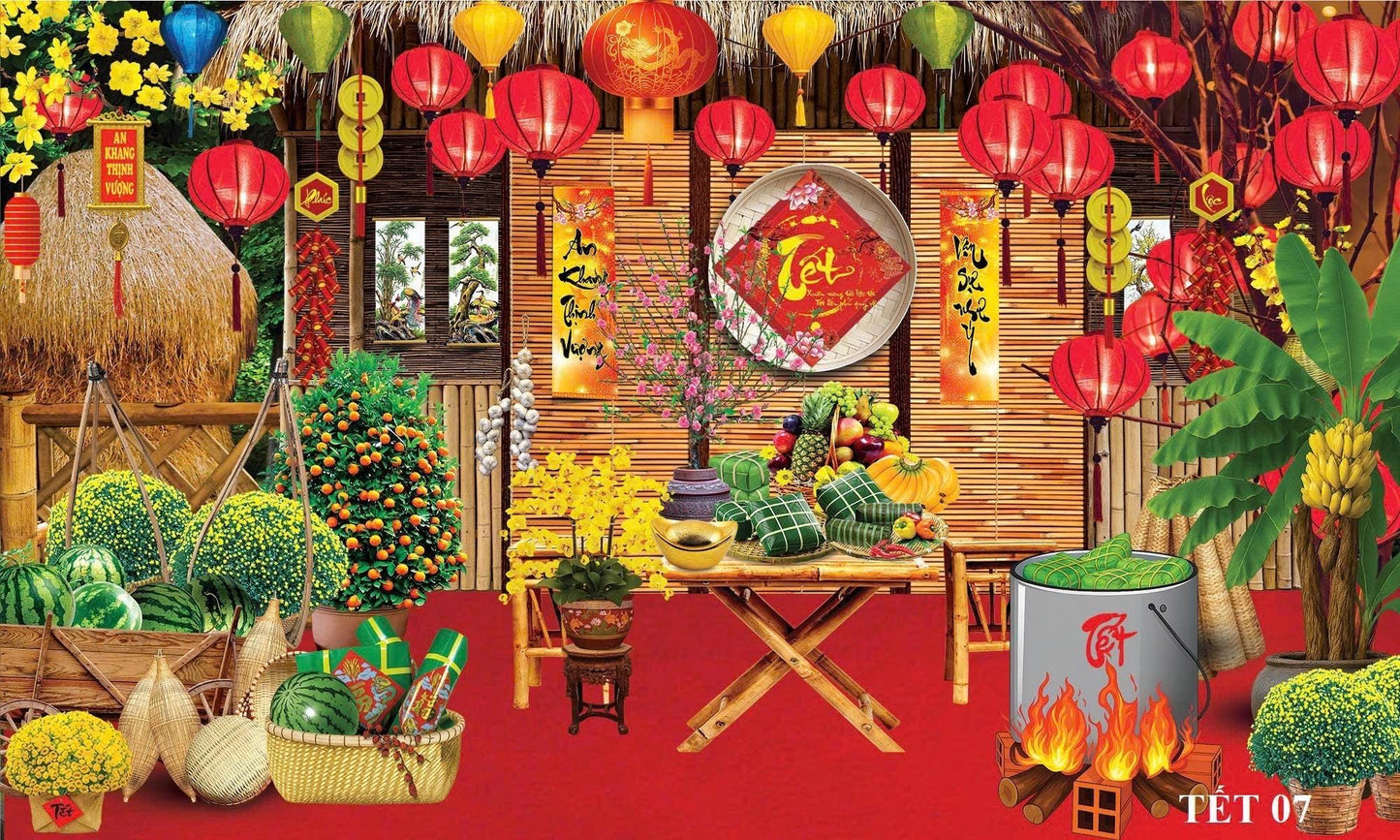 Large Tet, Lunar New Year backdrop 2x3.3M (90.6 in × 118.1 in)
