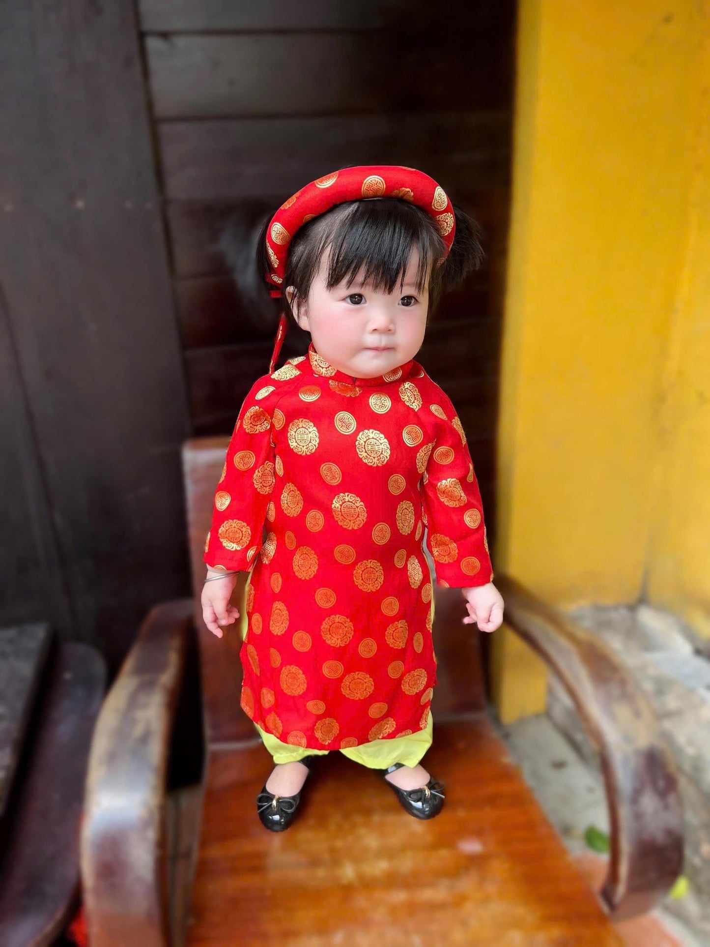 Thai Tuan baby, toddler silk ao dai and headband for girls- baby first ao dai