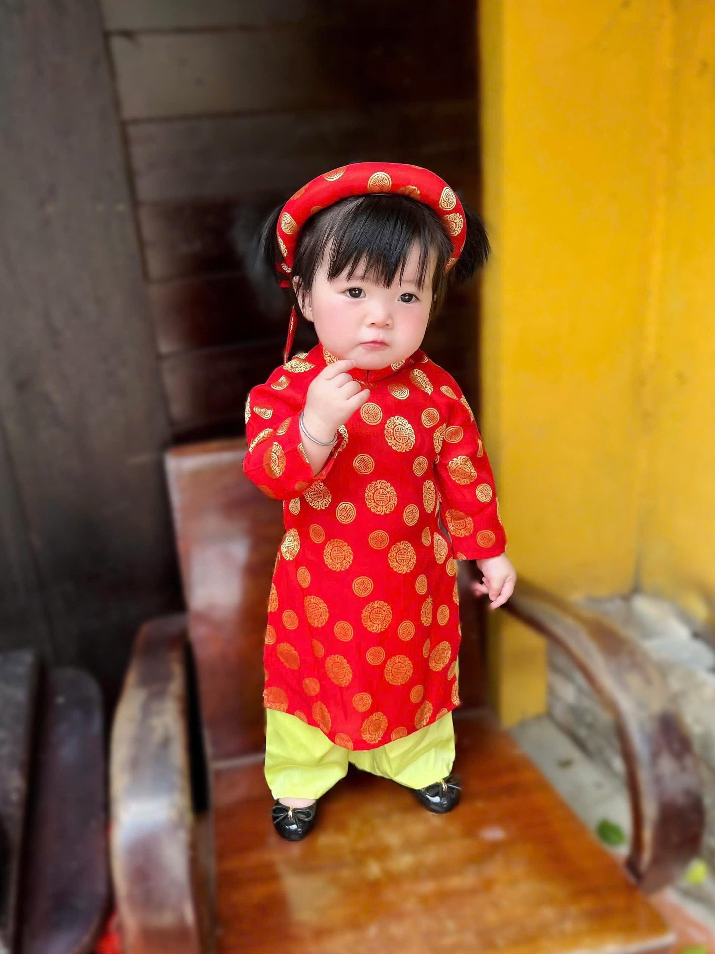 Thai Tuan baby, toddler silk ao dai and headband for girls- baby first ao dai