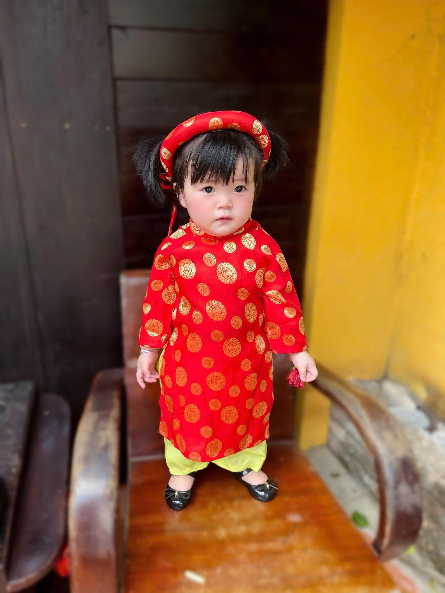 Thai Tuan baby, toddler silk ao dai and headband for girls- baby first ao dai