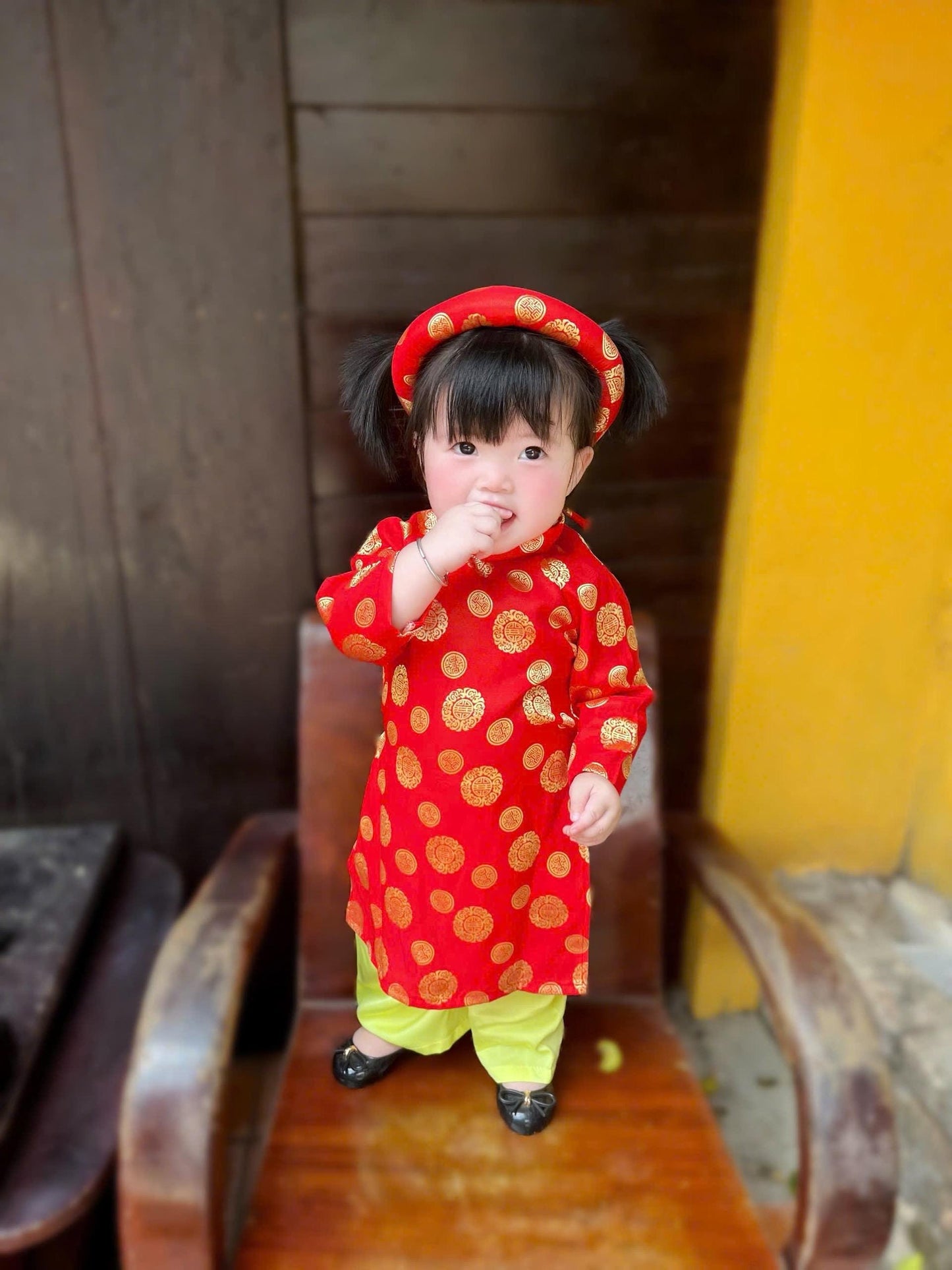 Thai Tuan baby, toddler silk ao dai and headband for girls- baby first ao dai