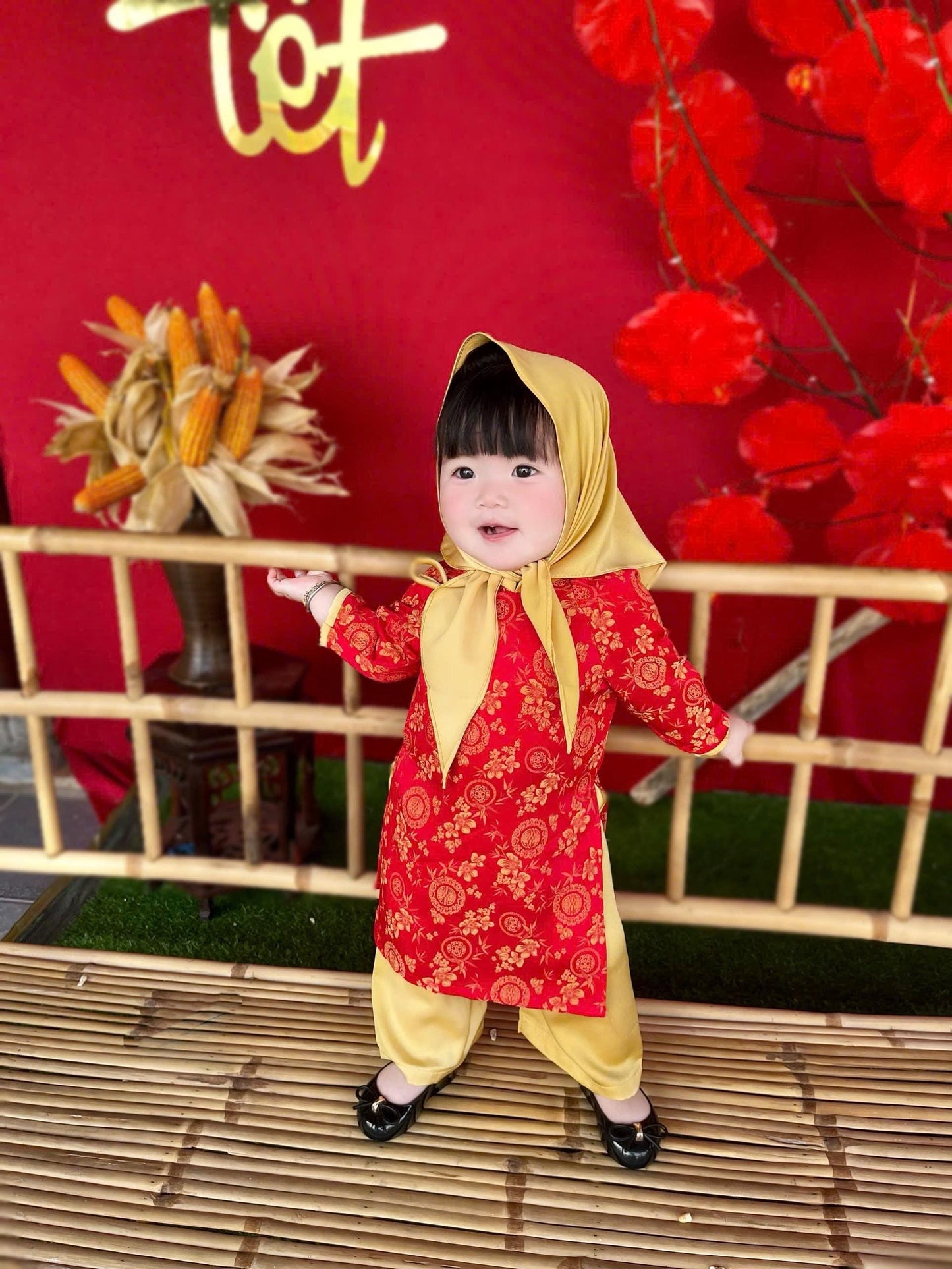 Thai Tuan baby, toddler silk ao dai and headband for girls- baby first ao dai