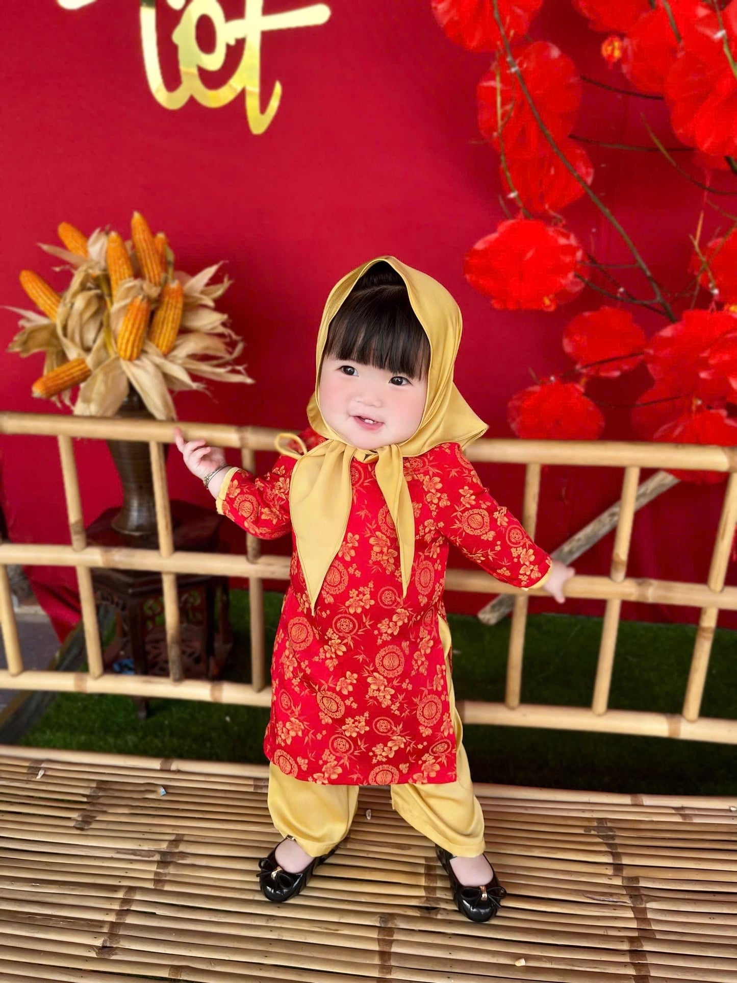 Thai Tuan baby, toddler silk ao dai and headband for girls- baby first ao dai