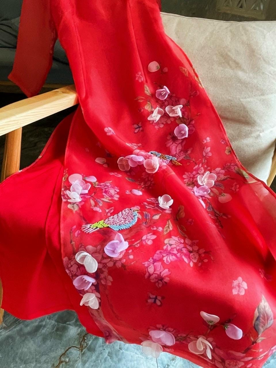 CLEARANCE Women Ao Dai- size L, XL floral embellished dress for women