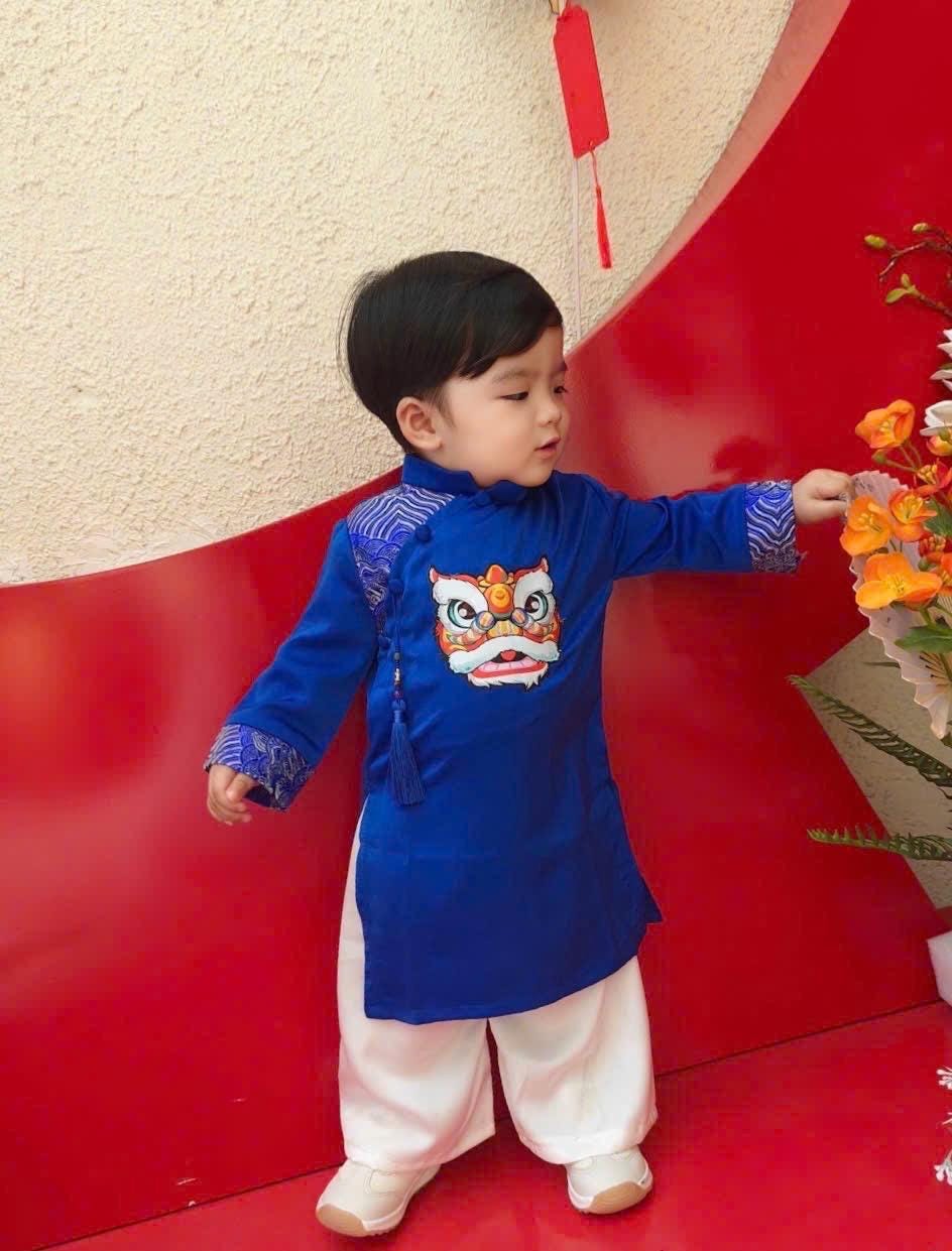 Silk ao dai and headband- Baby, toddler, boys newborn ao dai 0- 8Y - baby first ao dai