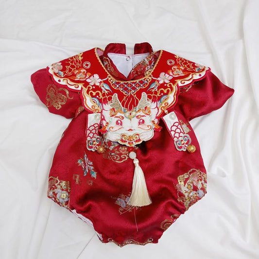 Baby onesie- modern ao dai, cheongsam with headband- infant, newborn