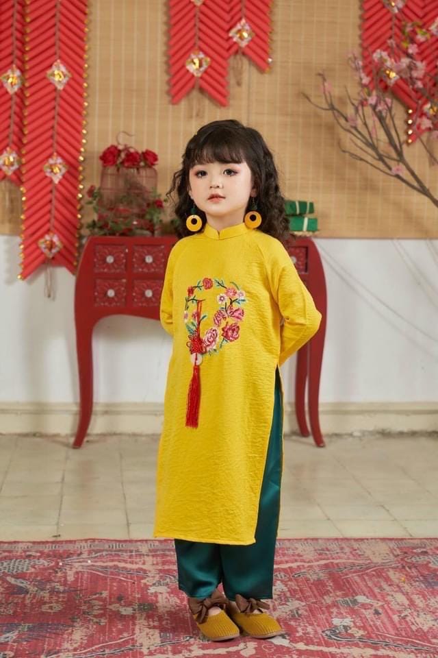 CLEARANCE embroidered silk ao dai for girls
