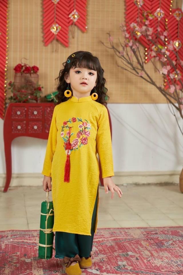 CLEARANCE embroidered silk ao dai for girls