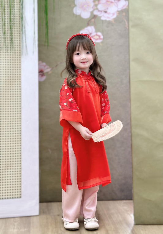 Ao dai and headband for girls- Ao dai cach tan