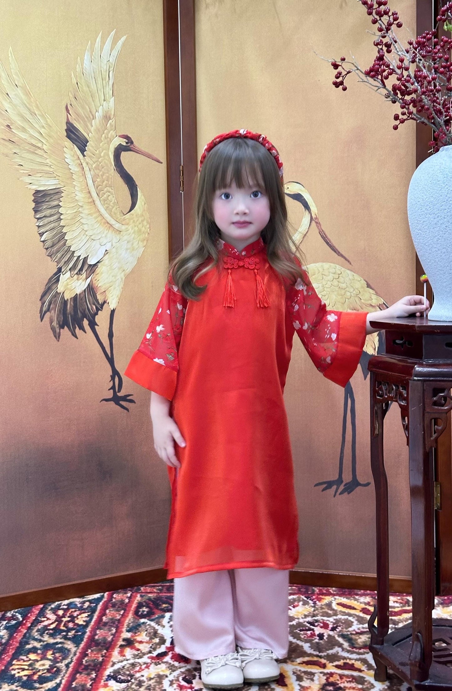 Ao dai and headband for girls- Ao dai cach tan