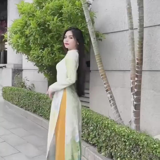 Luxury jacquard silk Ao dai - Ao dai truyen thong - Vietnamese traditional dress for women