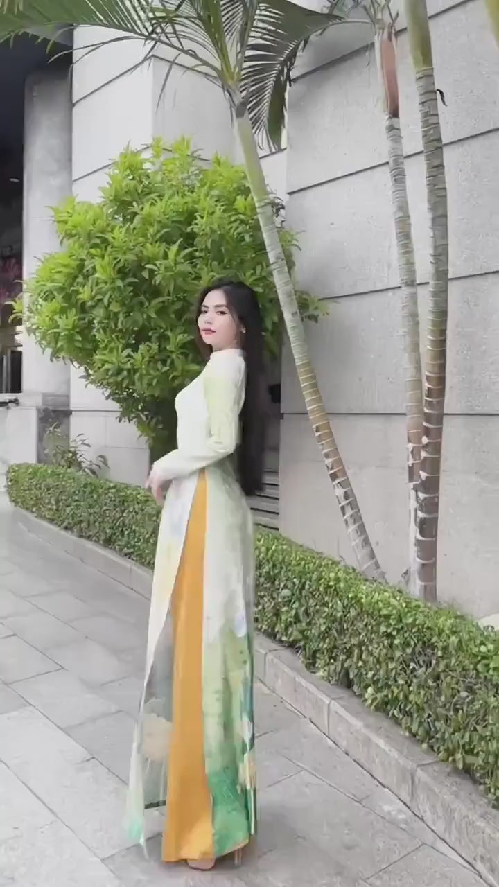 Luxury jacquard silk Ao dai - Ao dai truyen thong - Vietnamese traditional dress for women