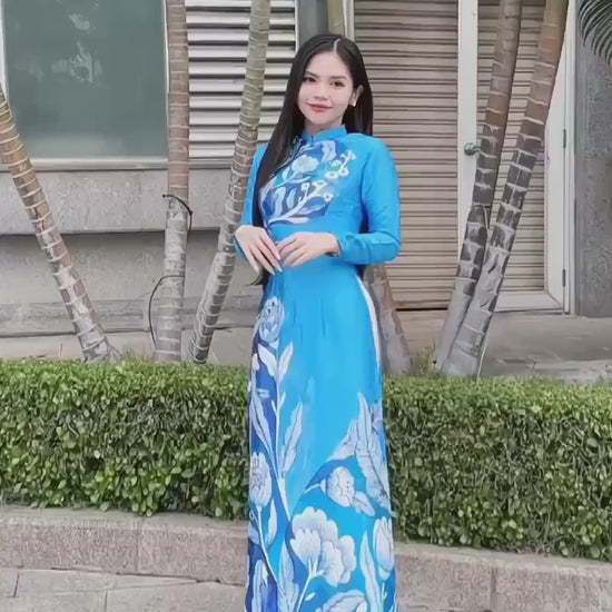 Luxury jacquard silk Ao dai - Ao dai truyen thong - Vietnamese traditional dress for women