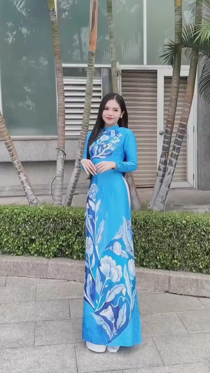 Luxury jacquard silk Ao dai - Ao dai truyen thong - Vietnamese traditional dress for women